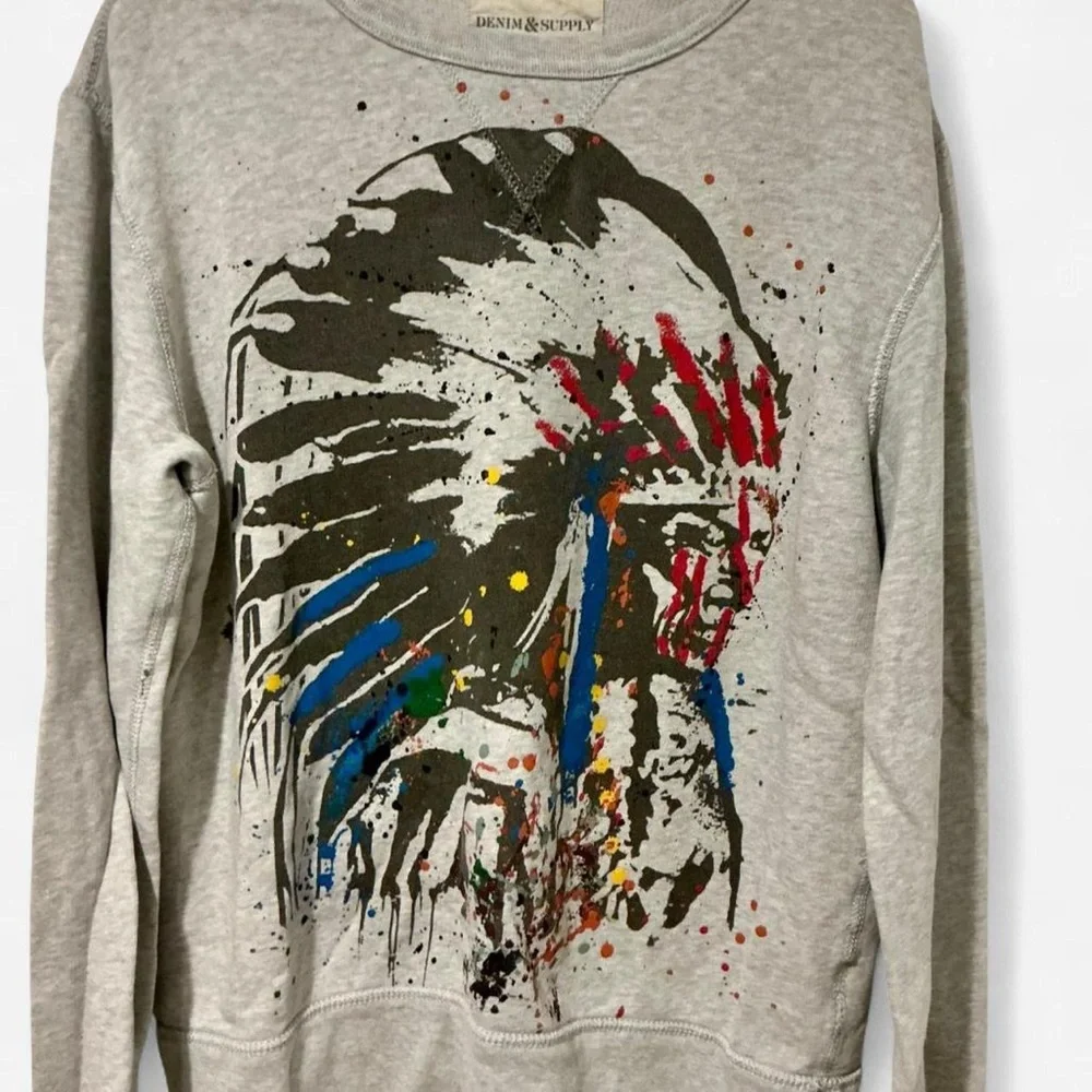 Ralph Lauren Denim & Supply Grey Sweatshirt Paint Splatter Graphic Medium Unisex - Picture 2 of 4